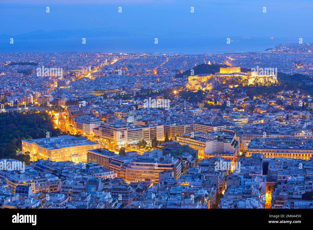 Paesaggio urbano di Atene con il Partenone, Grecia Foto Stock