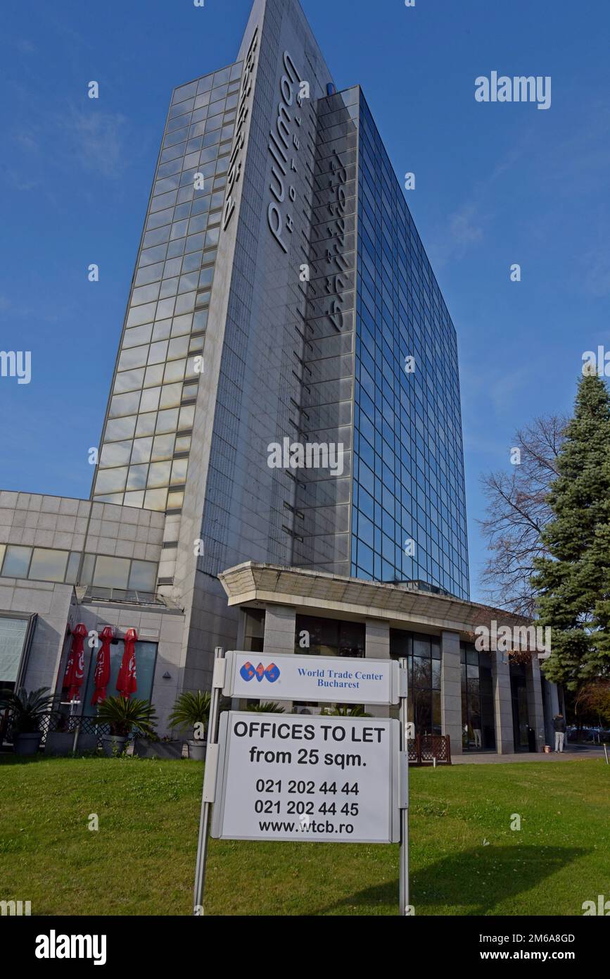 Avviso di offerta di ricambio per ufficio in affitto di fronte al World Trade Centre, Bucarest, Romania Foto Stock