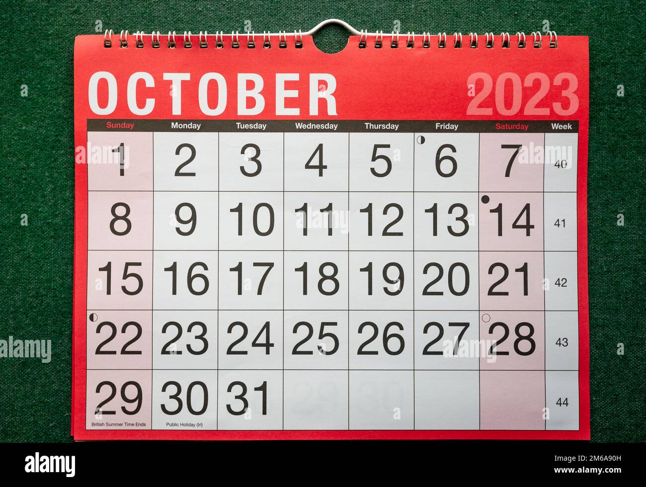 Calendario 2023, ottobre, pianificatore mensile per parete e scrivania con grandi scatole per ogni data. Foto Stock