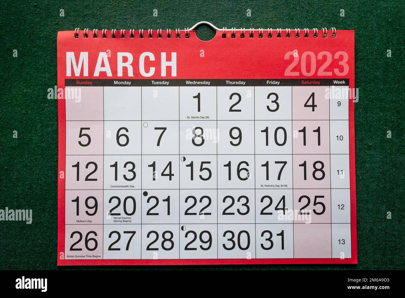 Calendario 2023, marzo, pianificatore mensile per parete e scrivania con grandi scatole per ogni data. Foto Stock