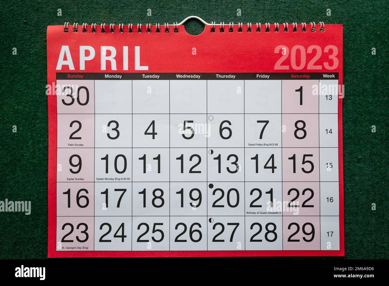 Calendario 2023, aprile, pianificatore mensile per parete e scrivania. Scatole grandi per ogni data. Foto Stock