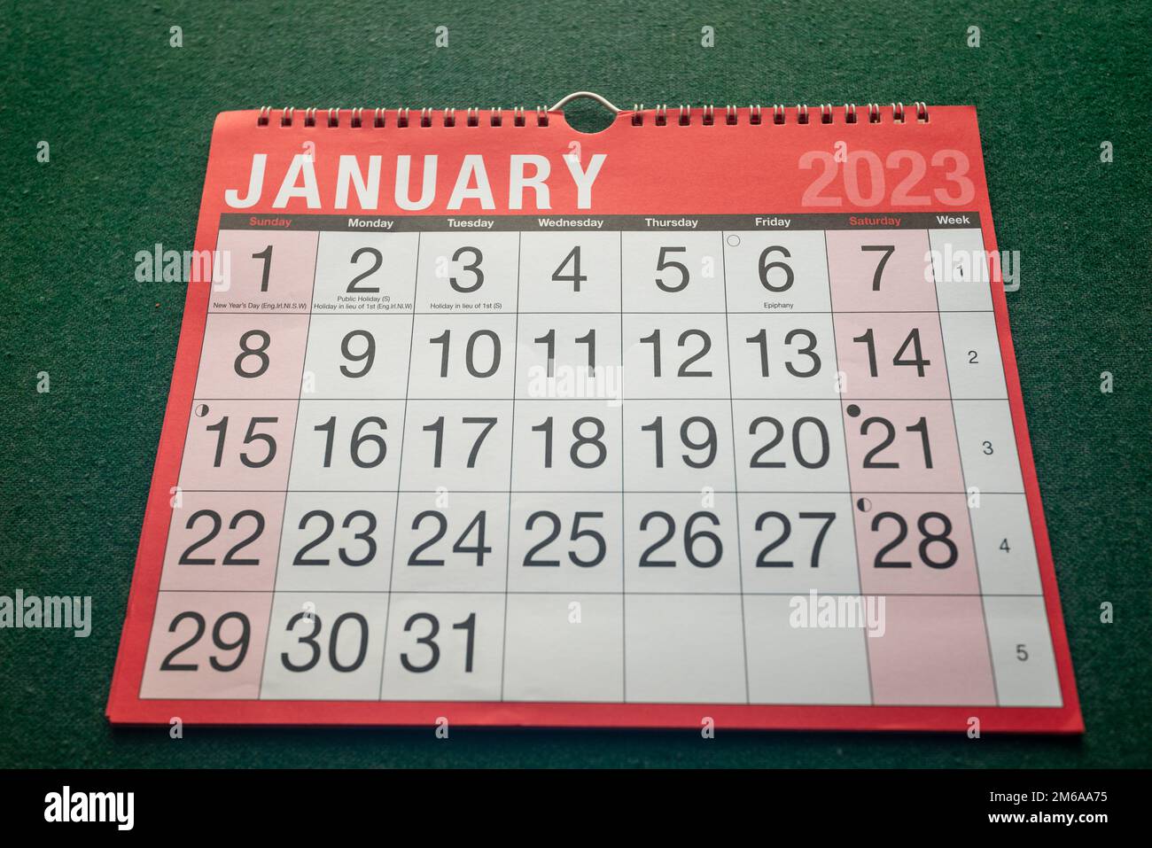 Calendario 2023, gennaio, pianificatore mensile per parete e scrivania. Vista diritta dalla parte anteriore. Foto Stock