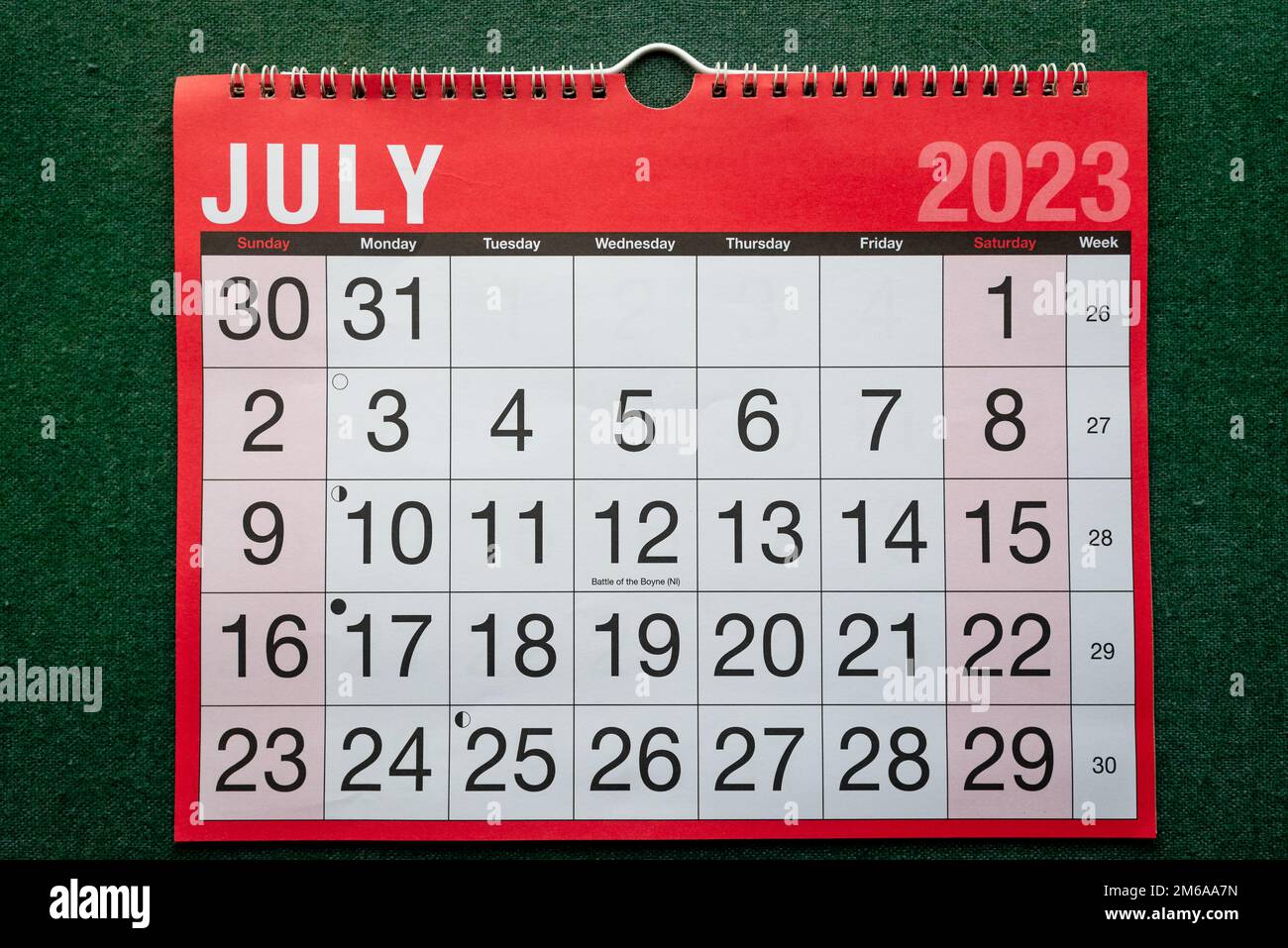 Calendario 2023, luglio, pianificatore mensile per parete e scrivania. Scatole grandi per ogni data. Foto Stock