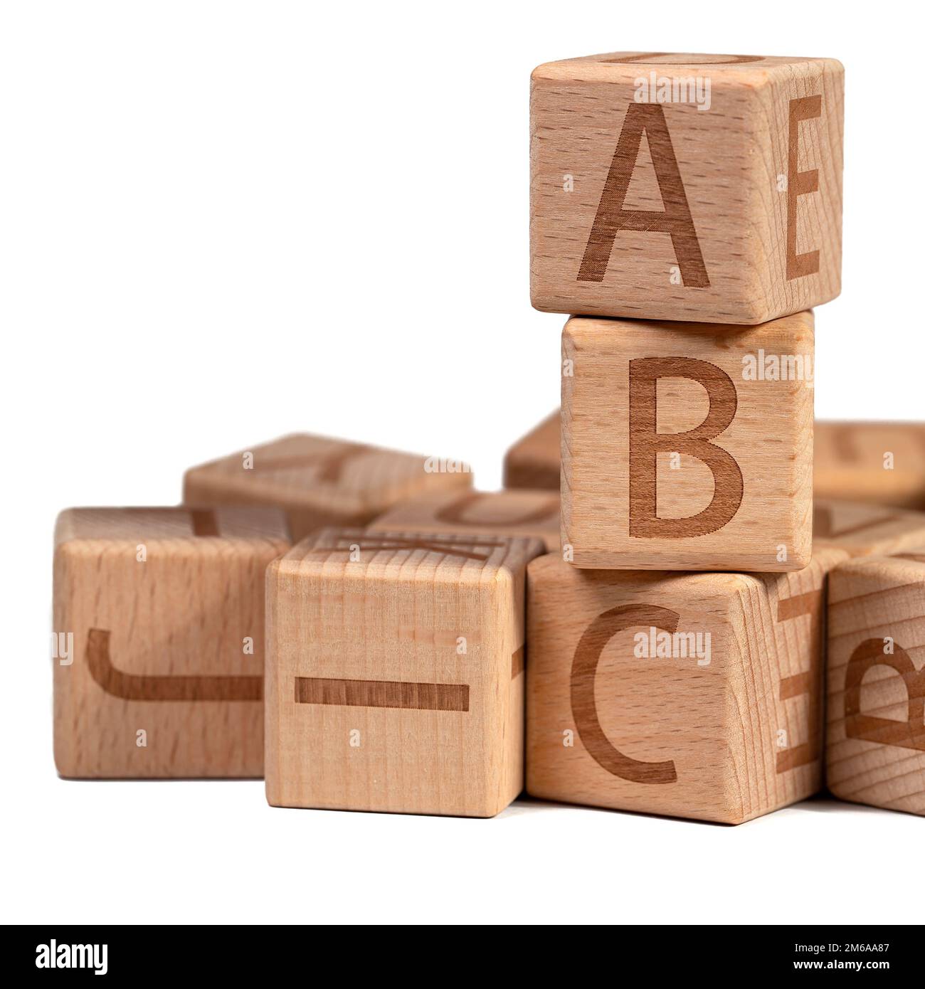 Cubetti di legno con lettere a b c Foto Stock