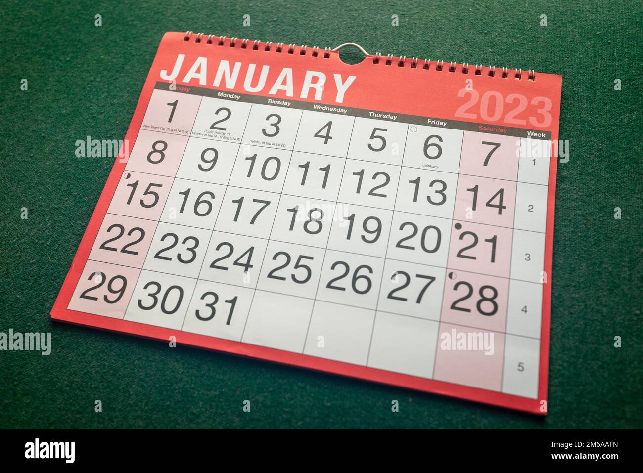 Calendario 2023, gennaio, pianificatore mensile per parete e scrivania. Sopra la vista angolare. Foto Stock