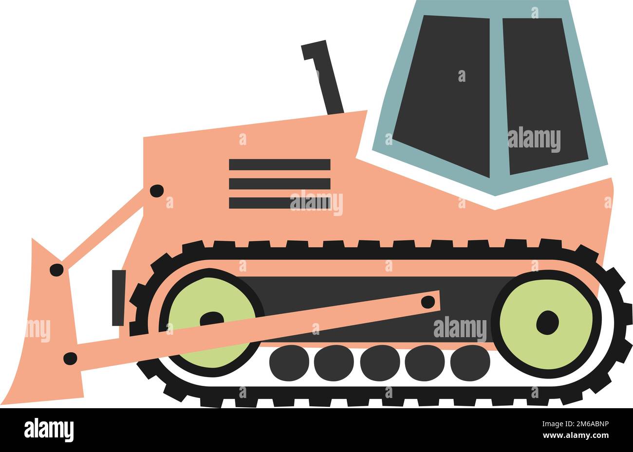 macchina da costruzione stile scandi illustrazione vettoriale per bambini, bulldozer isolato su sfondo bianco Illustrazione Vettoriale