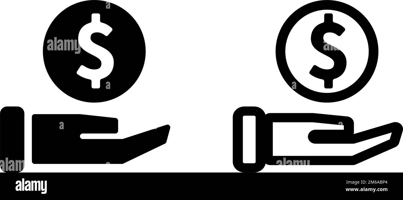 Simbolo del dollaro e icona a forma di mano. Reddito e risparmio di denaro. Vettore modificabile. Illustrazione Vettoriale