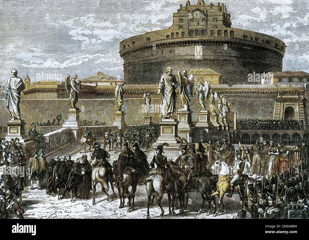 Occupation de Rome (le Chateau Saint-Ange - Castel Sant'Angelo) en 1807 par Sextius Alexandre Francois de Miollis (1759-1828) General francais -1879 Foto Stock