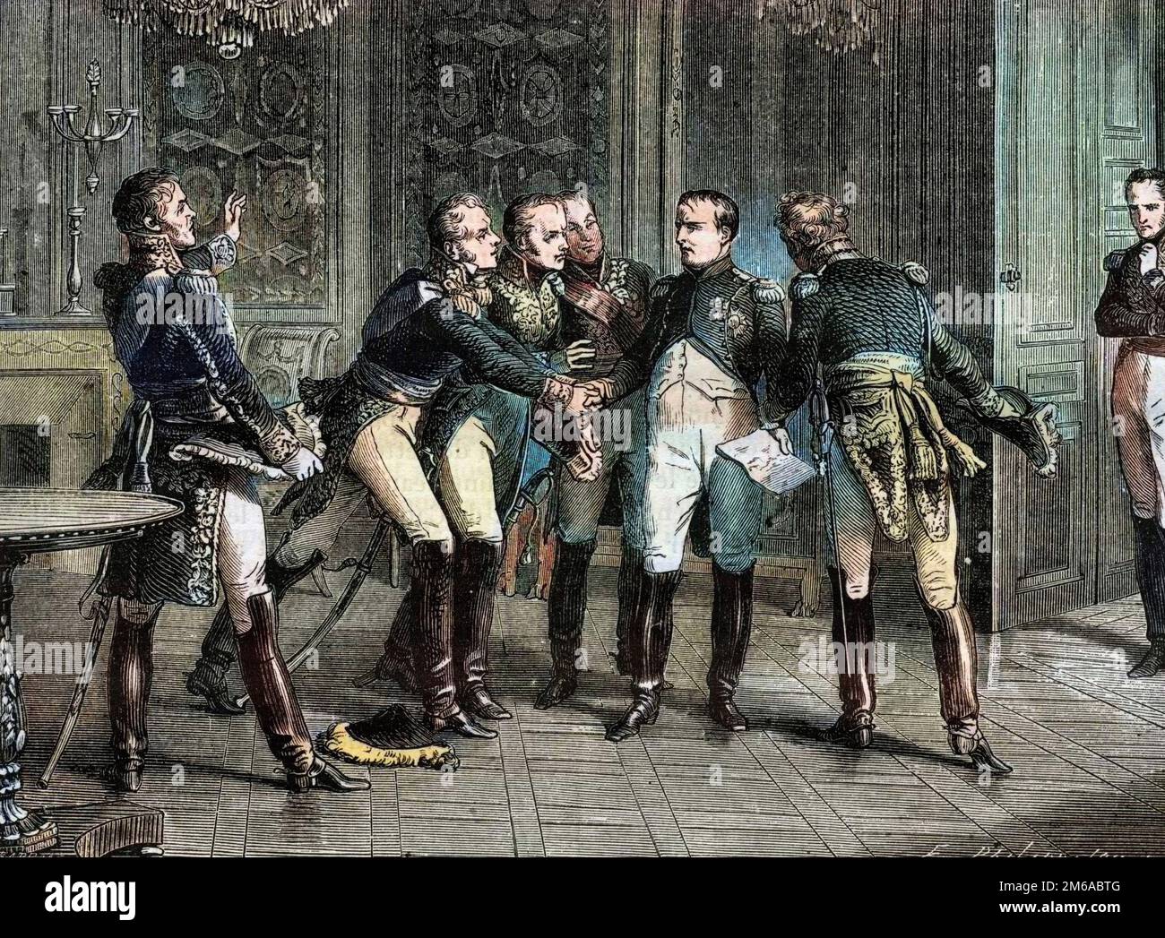 Napoleone racconta ai suoi Marescialli la sua decisione di abdicare, 6th aprile 1814 - Napoleone Ier annonce figlio abdication aux marechaux le 6 avril 1814 -1879 Foto Stock