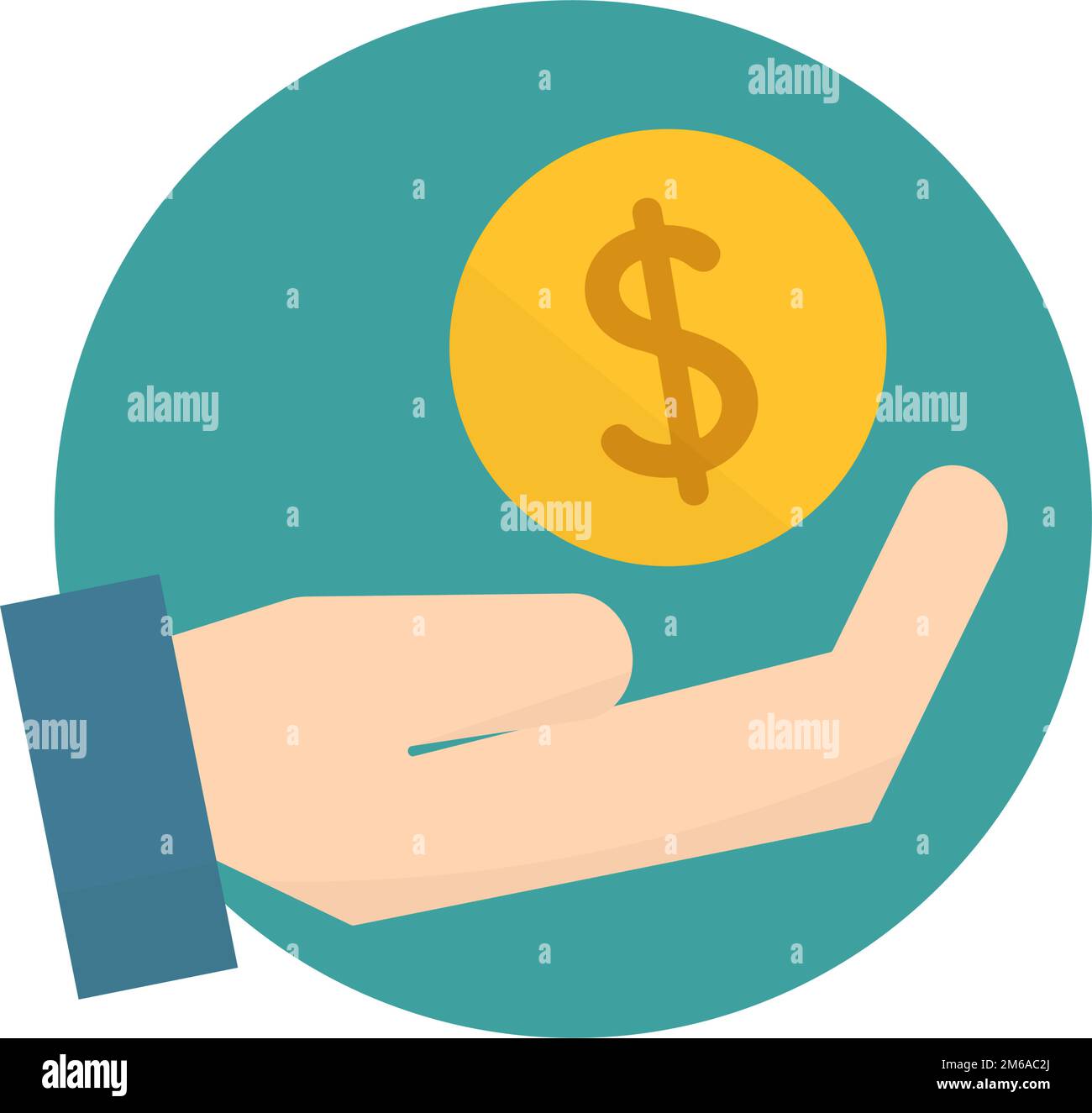 Moneta e mano moderna icona del dollaro. Simbolo di salario, investimento e risparmio. Vettore modificabile. Illustrazione Vettoriale