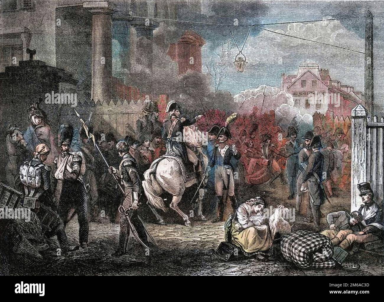 - Campagne de France : 'la barriere de Clichy, Defense de Paris le 30/03/1814' Au center le General Moncey -1879 - Guerre di Liberazione, 1813-15 - conquista alleata di Parigi, 30 marzo 1814 - la Guardia Nazionale sotto il maresciallo Moncey difende Porte Clichy Foto Stock