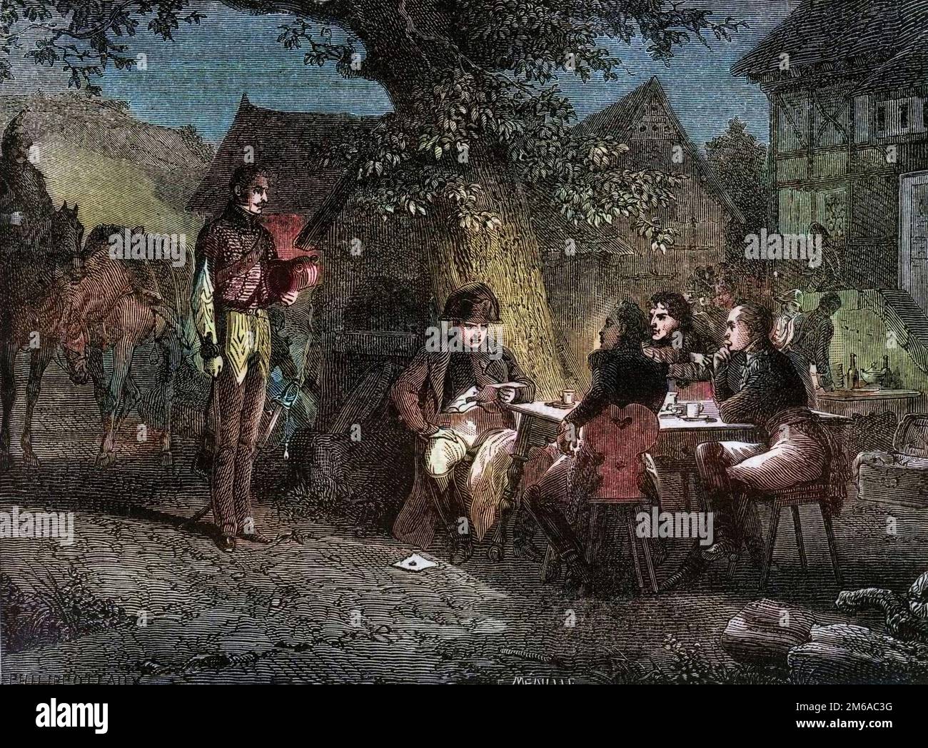 Sang froid de Napoleon en apprenant la malheureuse bataille de Dennewitz (Allemagne) le 8 settembre 1813 - in 'Histoire de l'Empire faisant suite a l'histoire du consulat' par Adolphe Thiers -1879 - collection privee Foto Stock