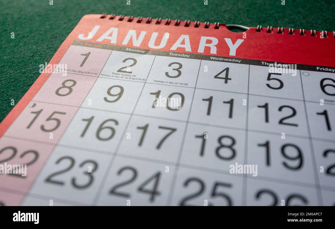Calendario 2023, gennaio, pianificatore mensile per parete e scrivania. Primo piano. Foto Stock