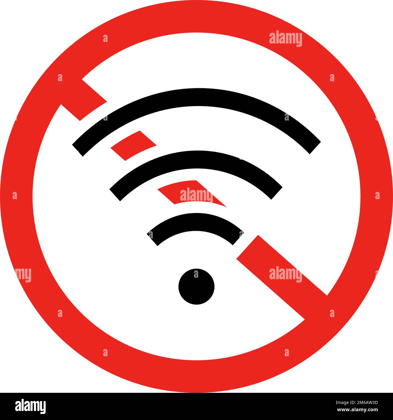 Wi-Fi, icone radio e segnali di arresto. Limitazioni di comunicazione. Vettore modificabile. Illustrazione Vettoriale