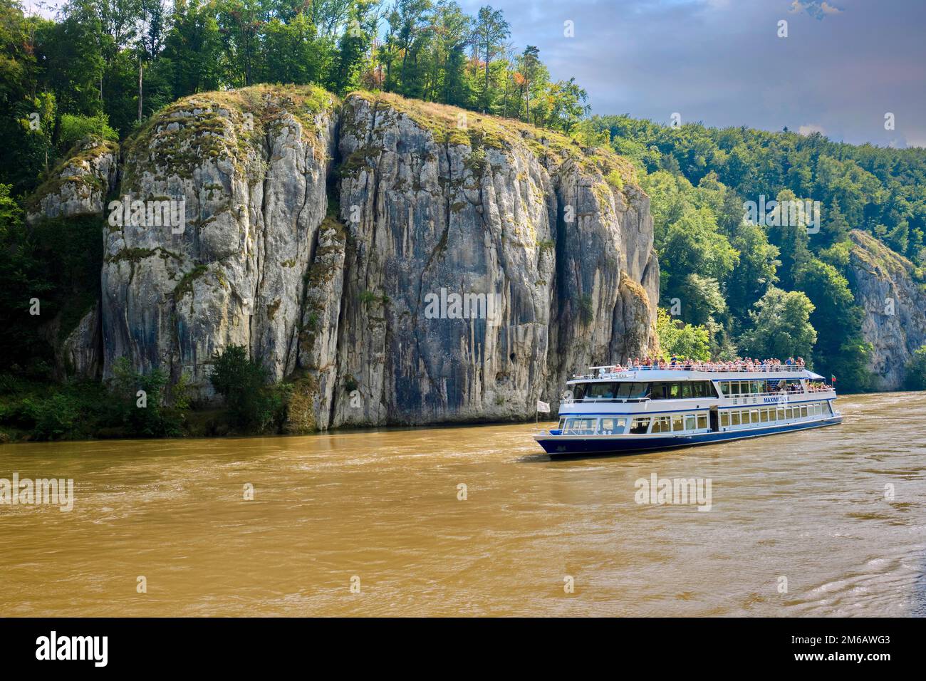 Navigazione, Riserva Naturale Weltenburg Narrows sul Danubio, bassa Baviera, Baviera, Germania Foto Stock