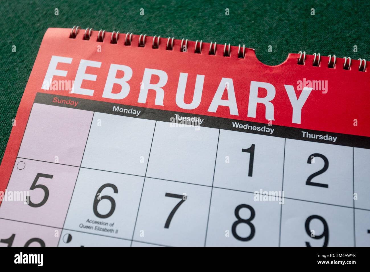 Calendario 2023, febbraio, pianificatore mensile per parete e scrivania. Primo piano del mese e pochi giorni. Foto Stock
