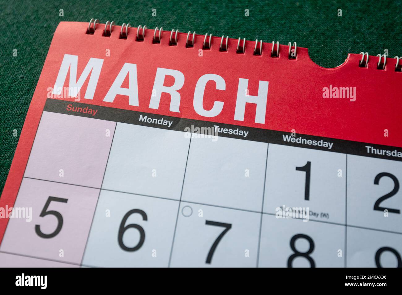 Calendario 2023, marzo, pianificatore mensile per parete e scrivania. Primo piano del mese e pochi giorni. Foto Stock