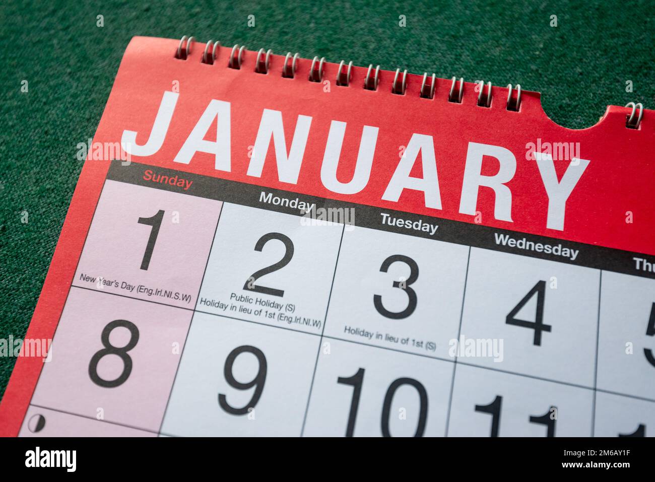 Calendario 2023, gennaio, pianificatore mensile per parete e scrivania. Primo piano di gennaio e pochi giorni. Foto Stock