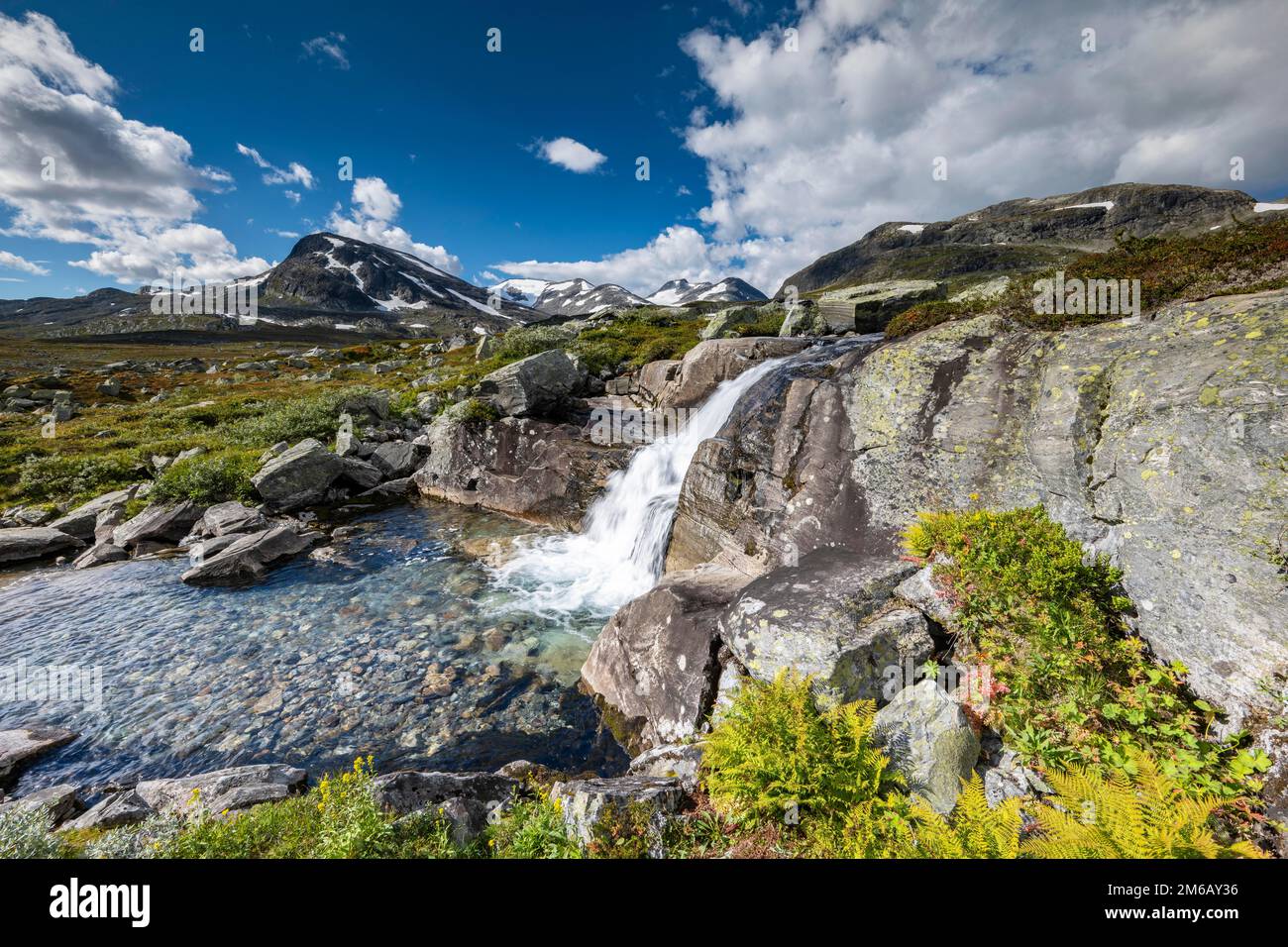 Paesaggio montano nel Parco Nazionale di Jotunheimen, Monte Breikvamsnosi, Norvegia Foto Stock