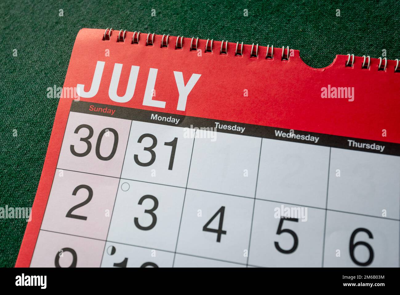 Calendario 2023, luglio, pianificatore mensile per parete e scrivania. Primo piano del mese e pochi giorni. Foto Stock