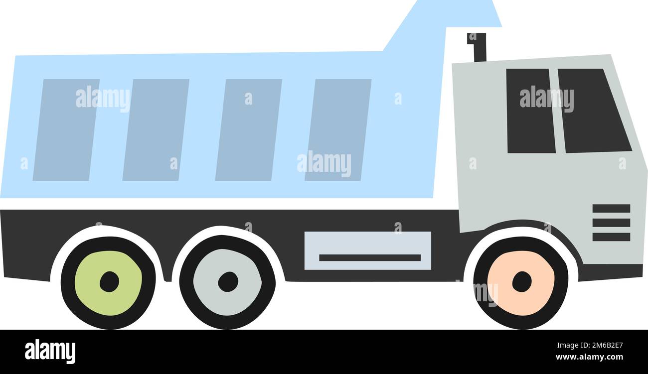 macchina da costruzione stile scandi illustrazione vettoriale per bambini, camion di scarico isolato su sfondo bianco Illustrazione Vettoriale