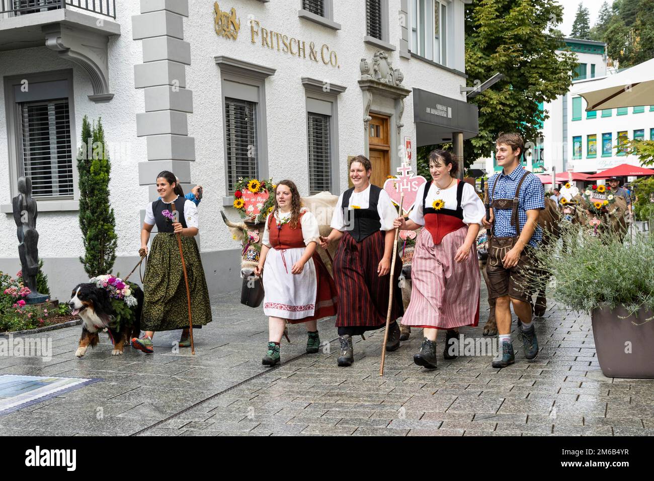 Alpabfahrt-Pradamee attraverso la Staedtle, Vaduz, Liechtenstein Foto Stock