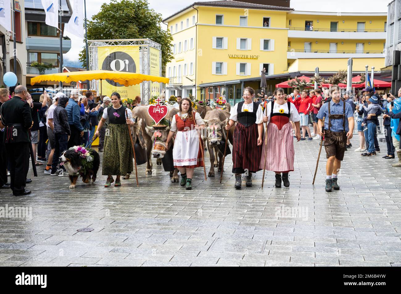 Alpabfahrt-Pradamee attraverso la Staedtle, Vaduz, Liechtenstein Foto Stock