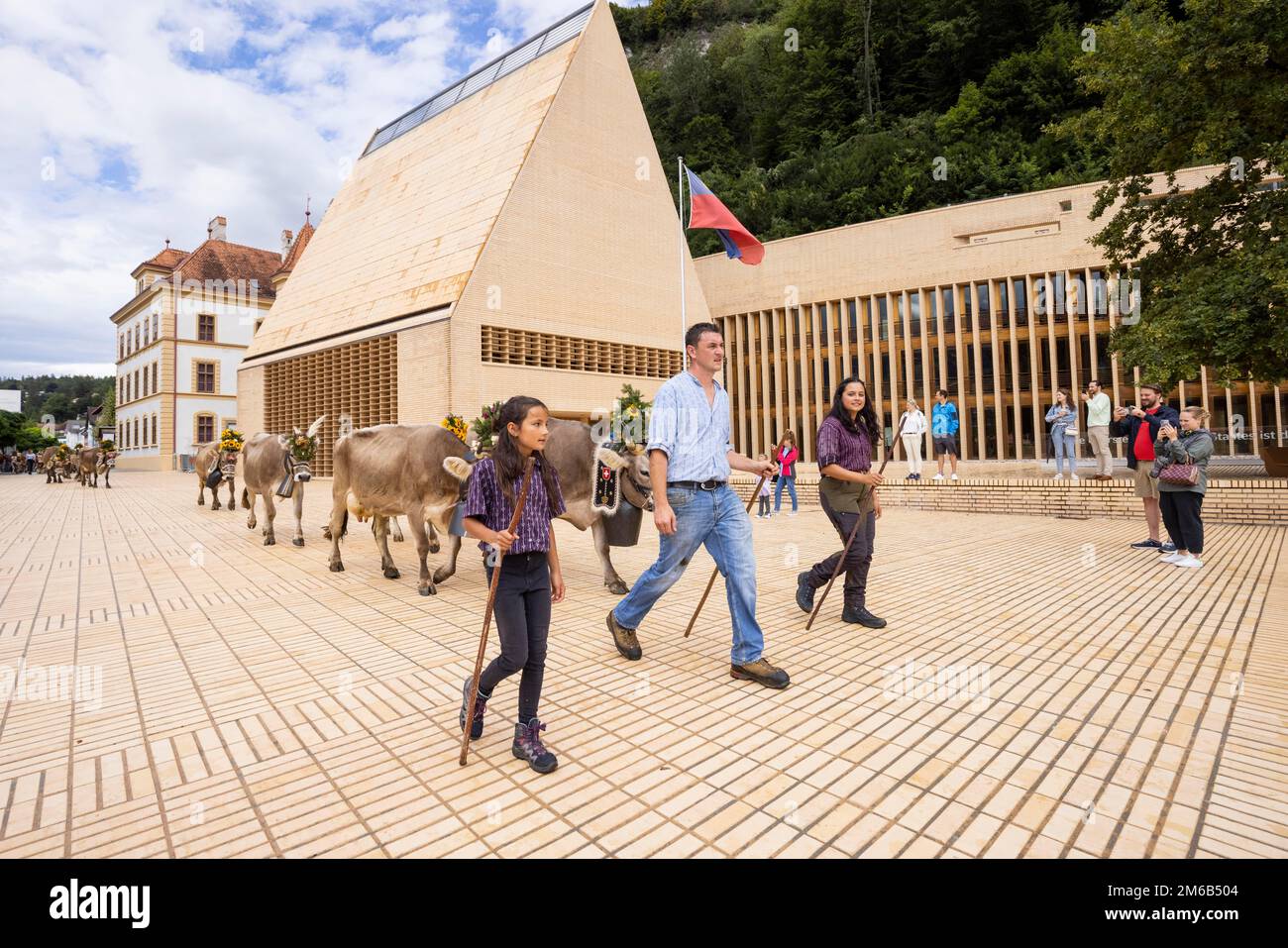 Alpabfahrt-Pradamee attraverso la Staedtle, Vaduz, Liechtenstein Foto Stock