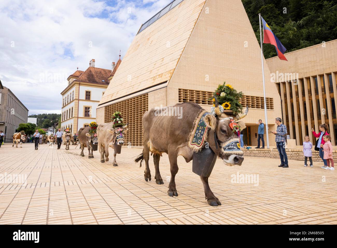 Alpabfahrt-Pradamee attraverso la Staedtle, Vaduz, Liechtenstein Foto Stock