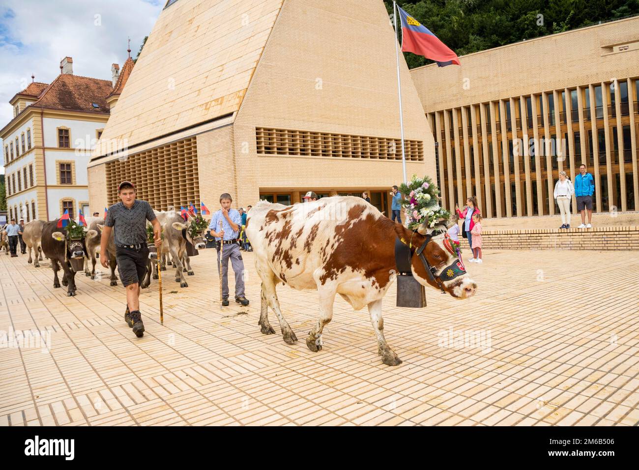 Alpabfahrt-Pradamee attraverso la Staedtle, Vaduz, Liechtenstein Foto Stock