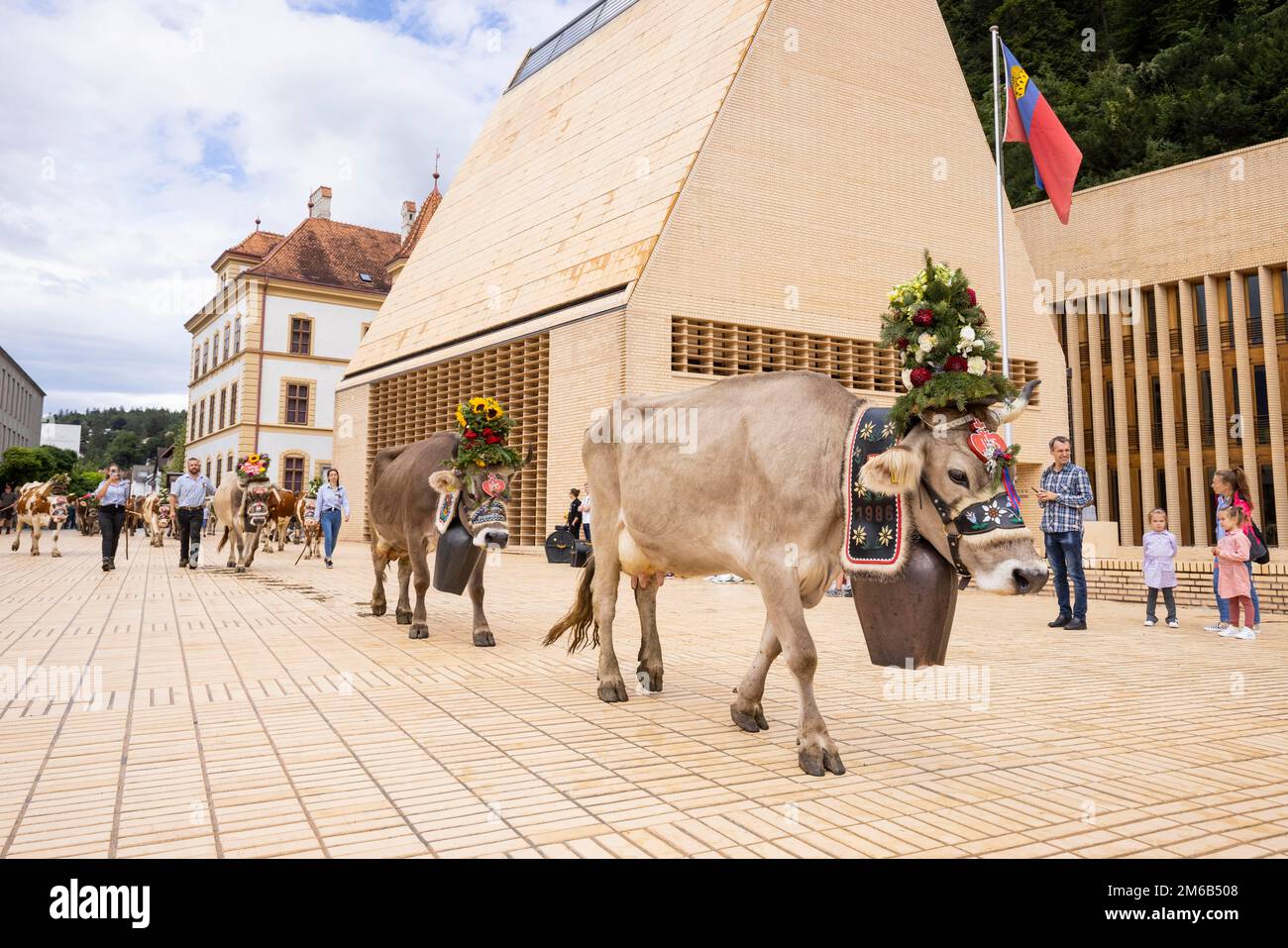 Alpabfahrt-Pradamee attraverso la Staedtle, Vaduz, Liechtenstein Foto Stock