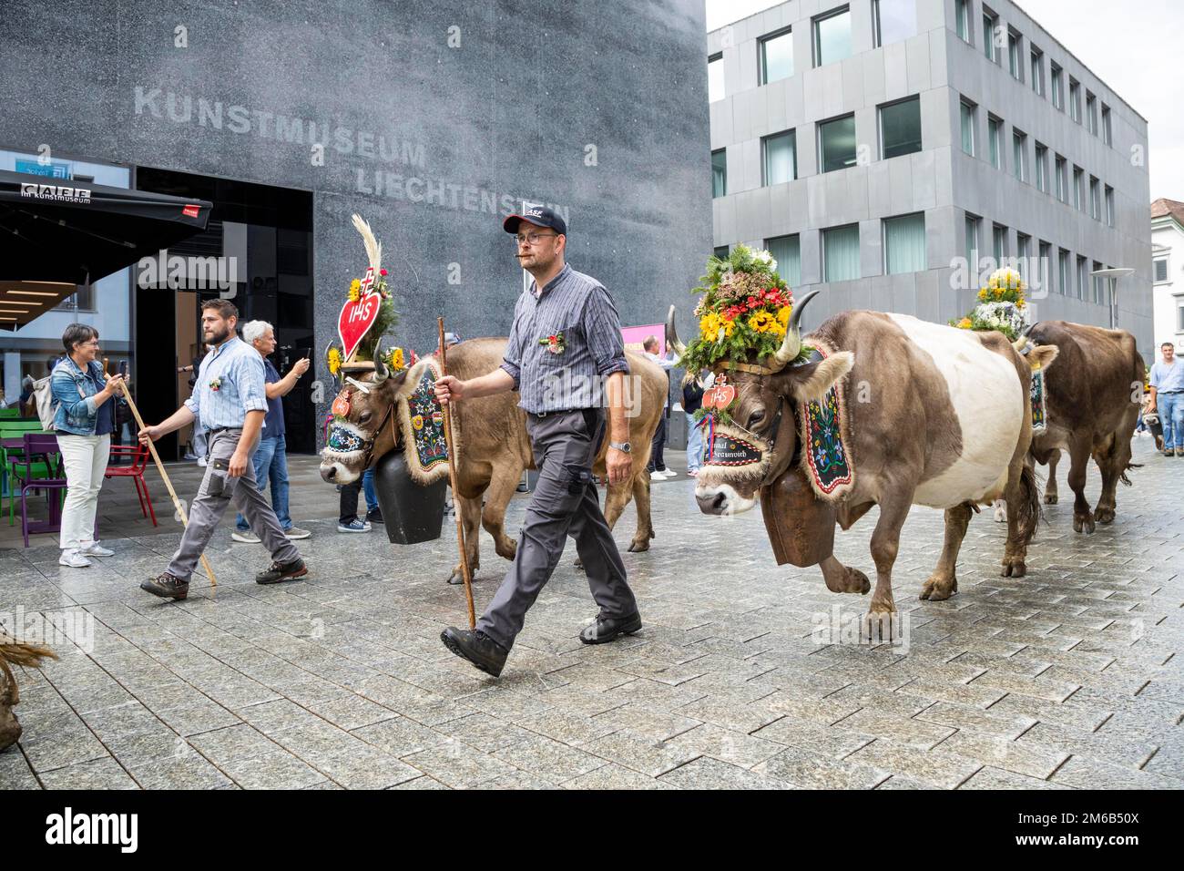 Alpabfahrt-Pradamee attraverso la Staedtle, Vaduz, Liechtenstein Foto Stock