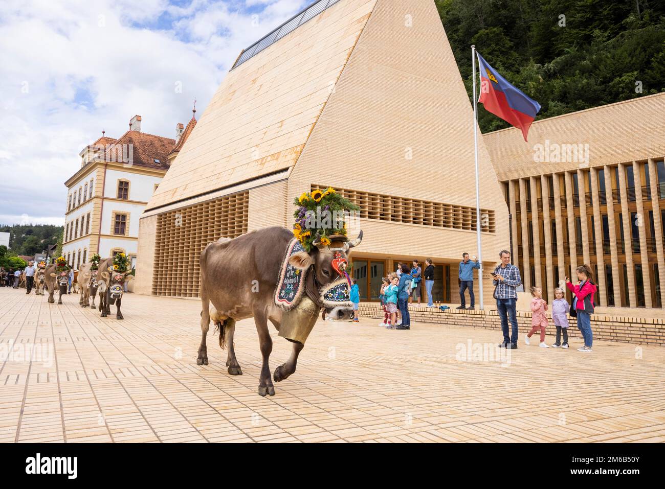 Alpabfahrt-Pradamee attraverso la Staedtle, Vaduz, Liechtenstein Foto Stock