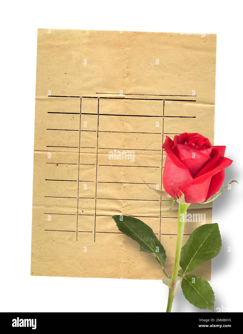 Vecchia scheda vintage con una bella rosa rossa su sfondo della carta Foto Stock