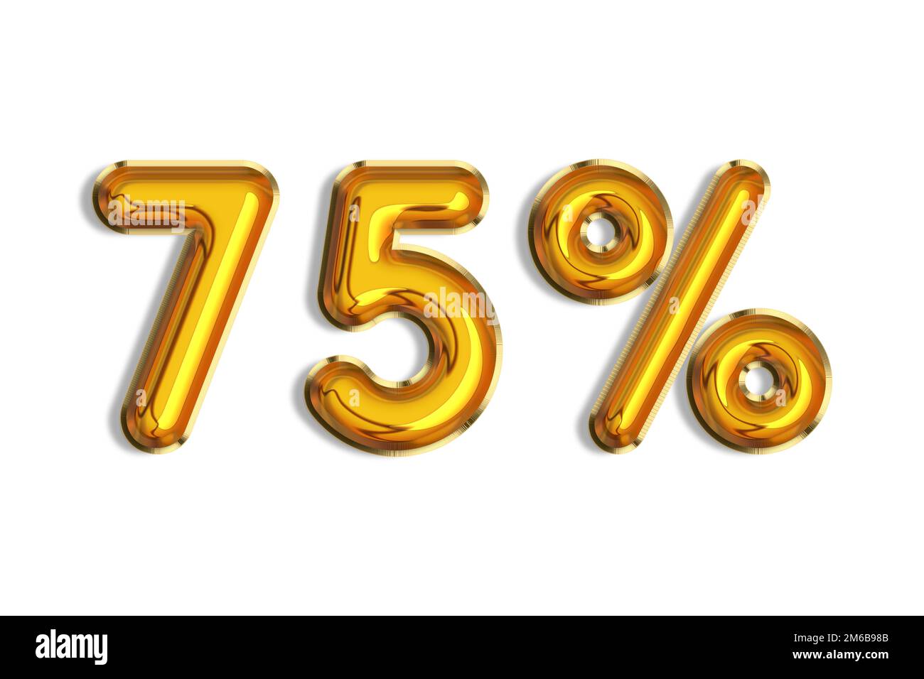 75% di sconto promozione vendita fatta di realistici palloncini d'elio 3d oro. Illustrazione del simbolo della percentuale d'oro per la vendita di poster, banner, annunci, negozio Foto Stock