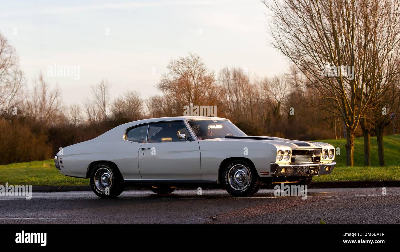 1970 classica macchina americana Chevrolet Chevvelle bianca Foto Stock