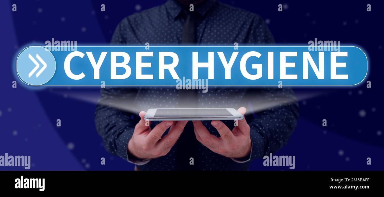 Testo della scrittura Cyber igiene. Foto concettuale passi che gli utenti di computer di adottare per migliorare la loro sicurezza informatica Foto Stock