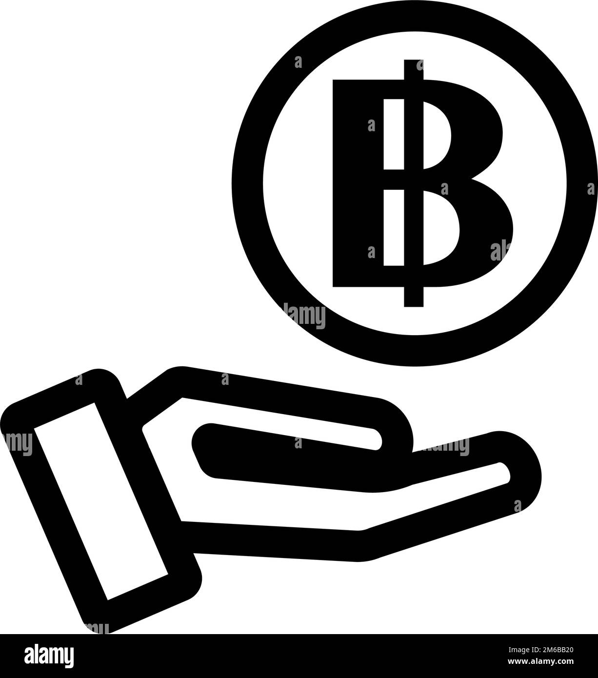 Baht tailandese e icona mano. Risparmio di denaro. Vettore modificabile. Illustrazione Vettoriale