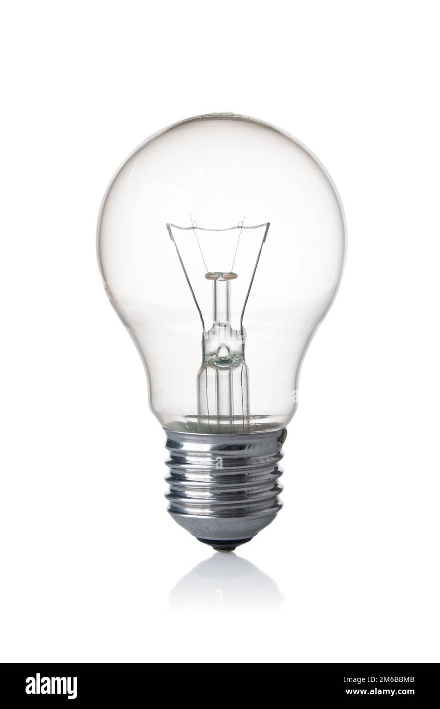 Primo piano della lampadina isolato su uno sfondo bianco Foto Stock