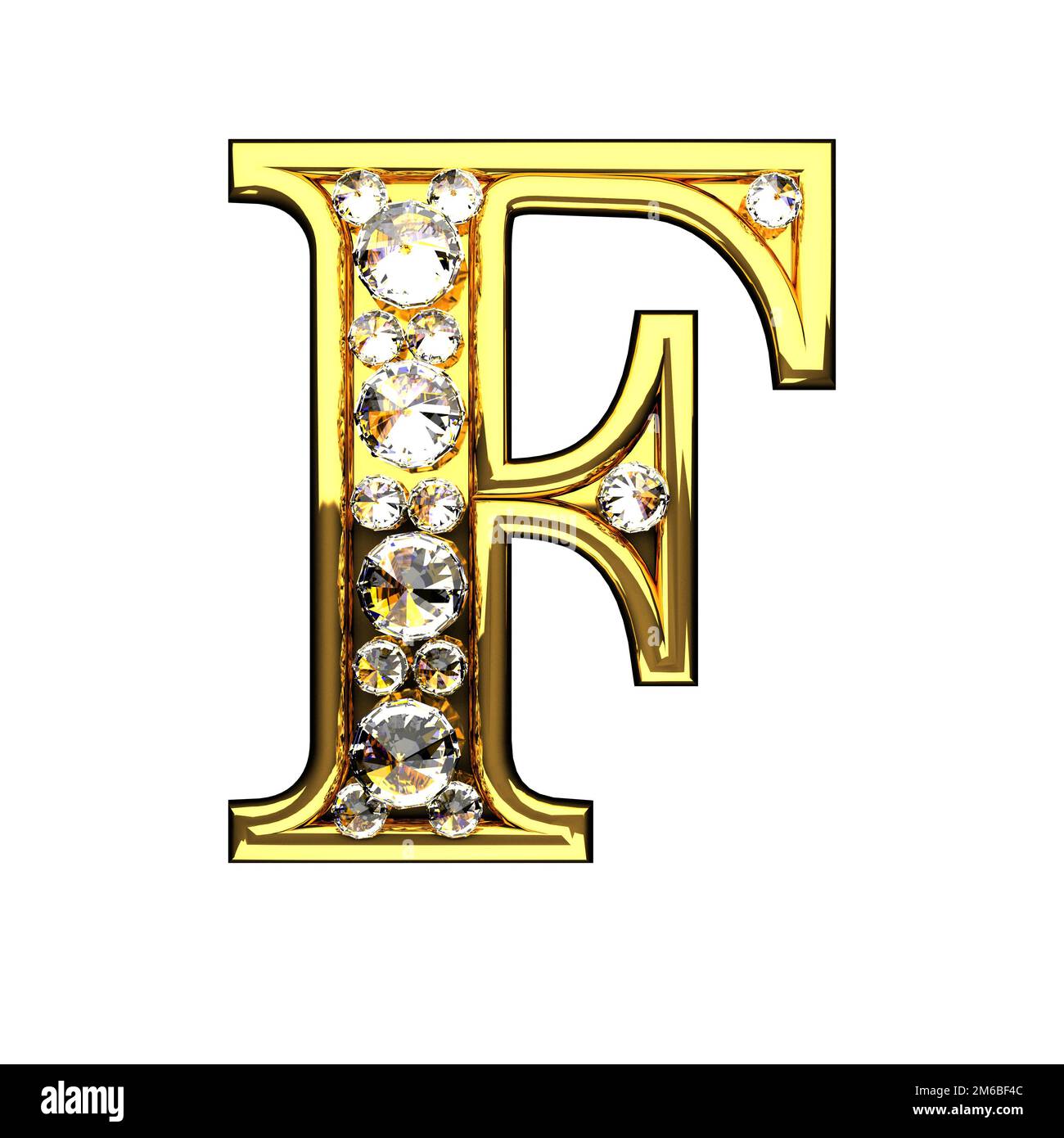 F lettere dorate isolate con diamanti sul bianco Foto Stock