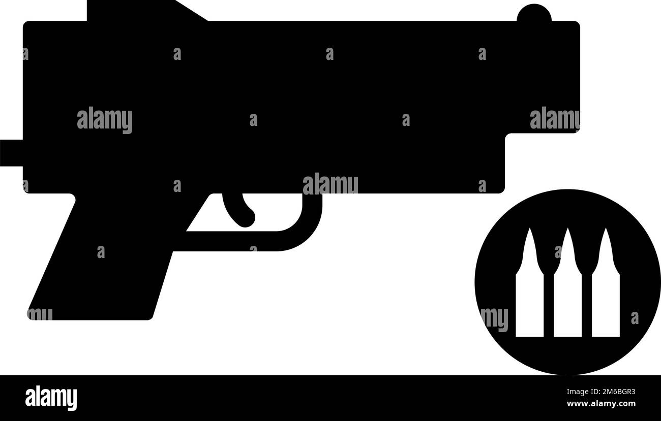 Icona pistola pistola e simbolo proiettile. Alimentazione bullet. Vettore modificabile. Illustrazione Vettoriale