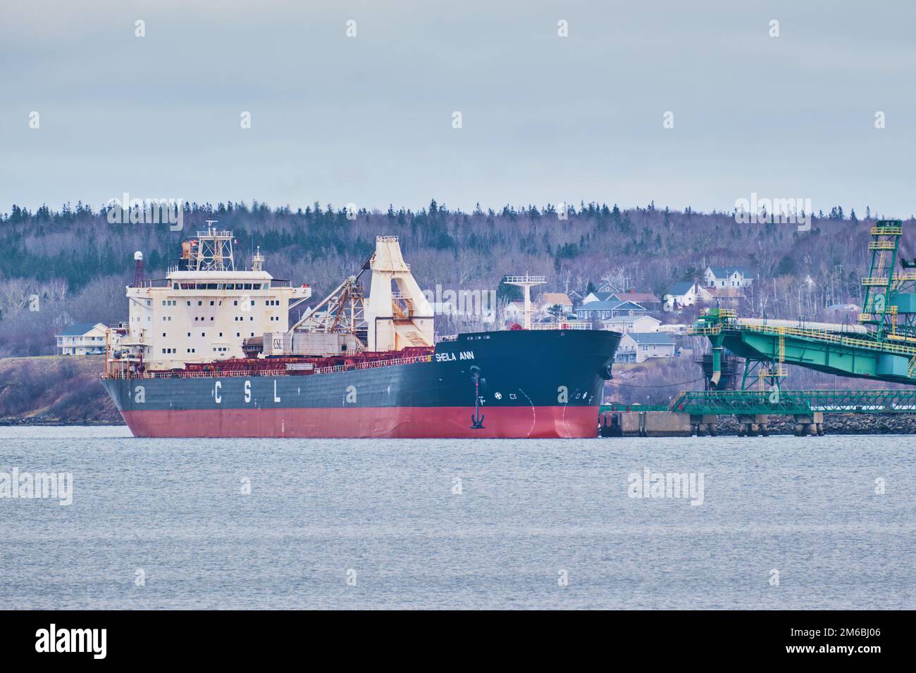 La Sheila Ann è una nave portarinfuse a scarico autonomo gestita dalla Canada Steamship Lines. Qui è sopportato sul porto in Sydney Nova Scotia. Foto Stock