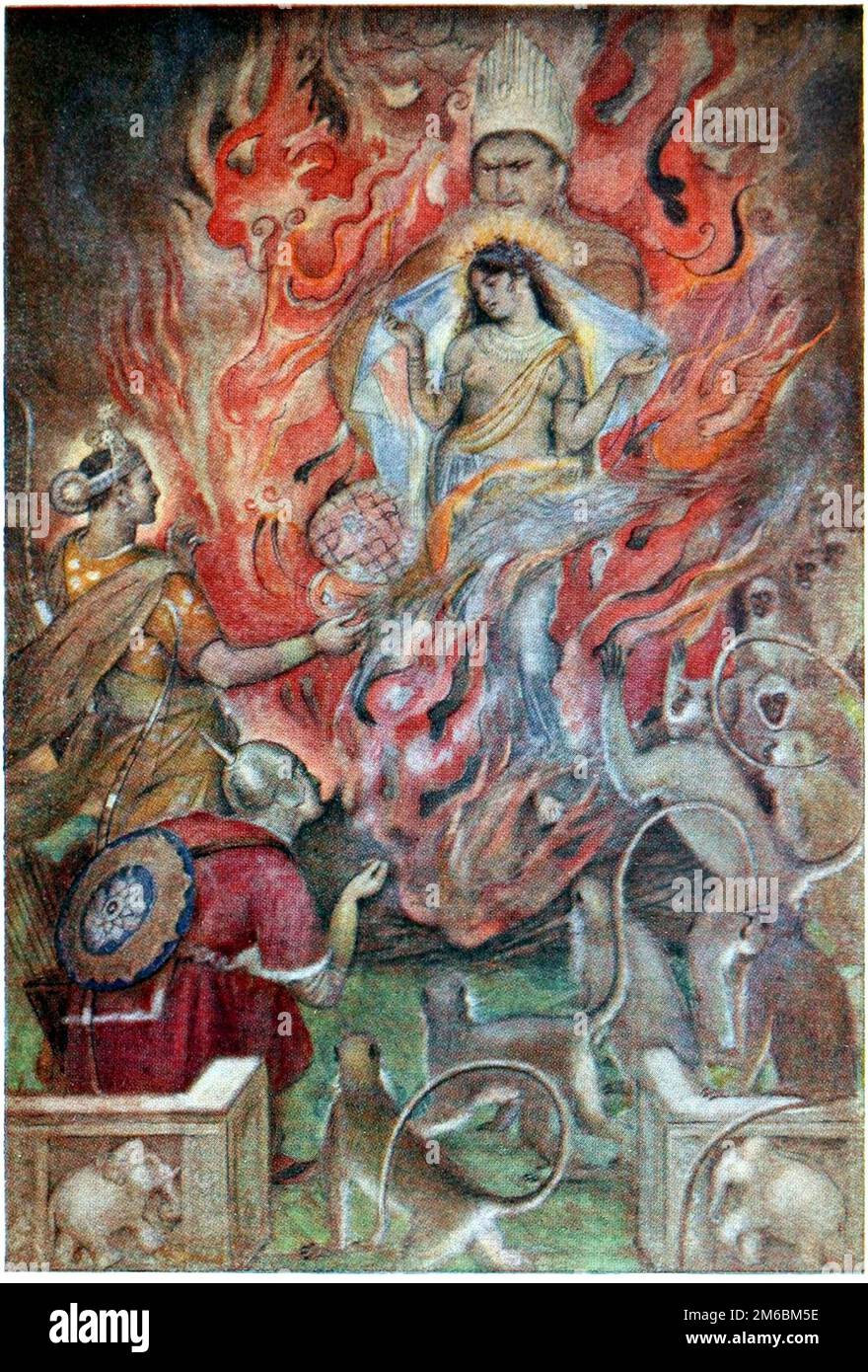 Evelyn Paul - il Dio del fuoco è risorto dal mezzo - Illustrazione a pagina 104 di W.D. Monro's Stories of India's Gods & Heroes - 1911 Foto Stock