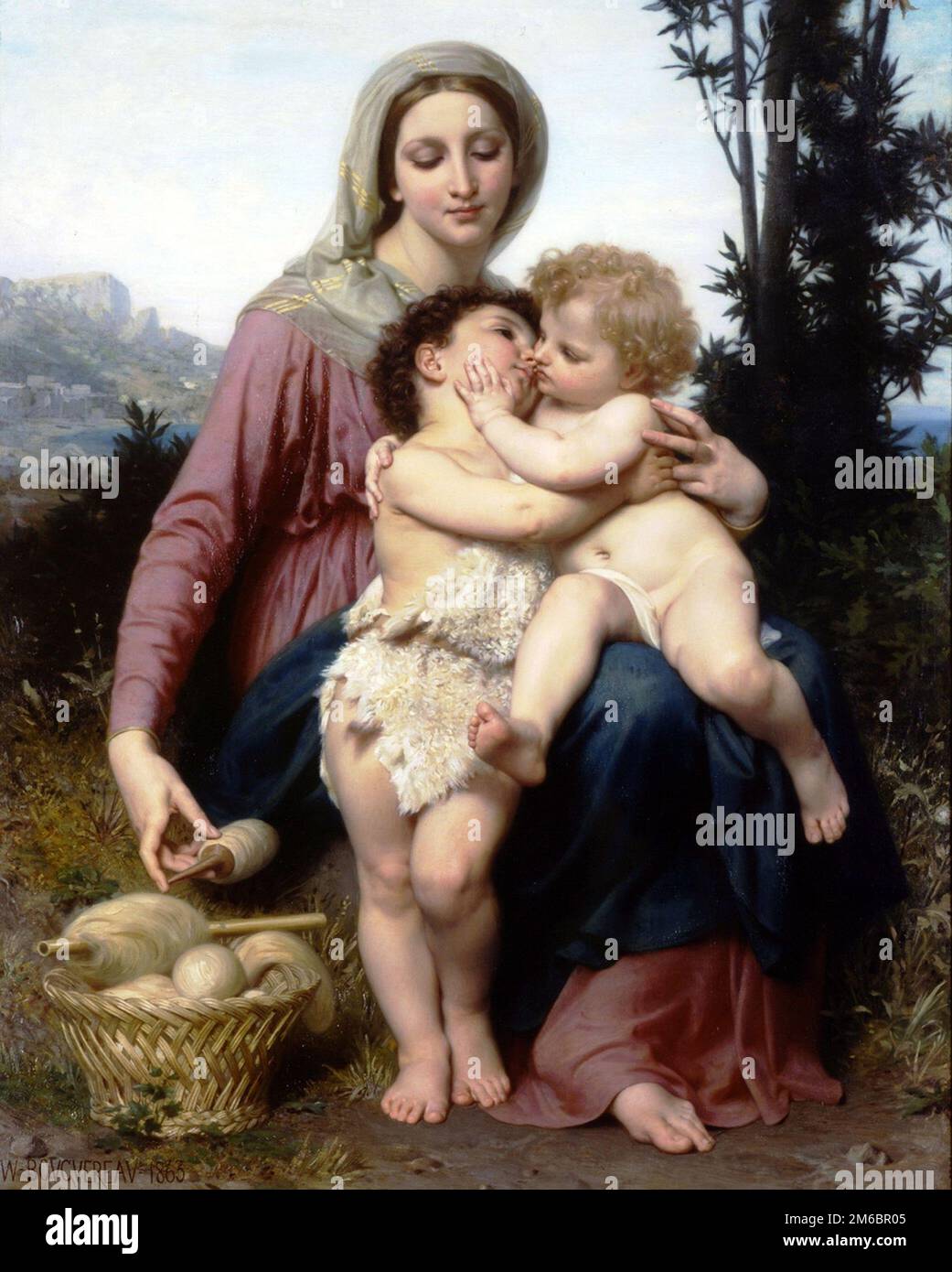 Sainte Famille (la Sacra Famiglia) dipinta dal pittore francese del XIX secolo William-Adolphe Bouguereau nel 1863. Raffigura la Vergine Maria con Gesù e Giovanni Battista come infanti Foto Stock