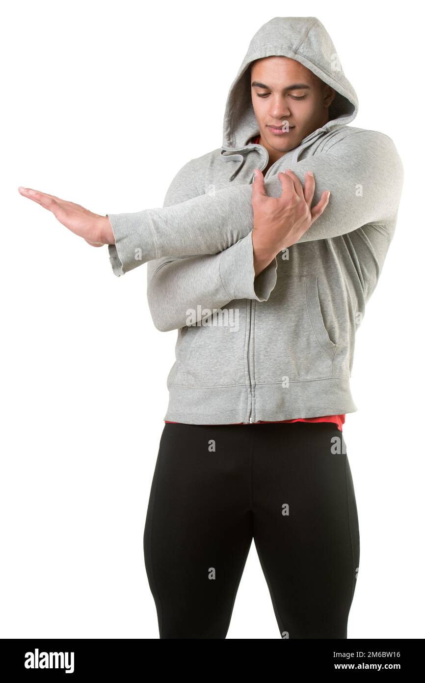 Fit Man allunga il braccio Foto Stock