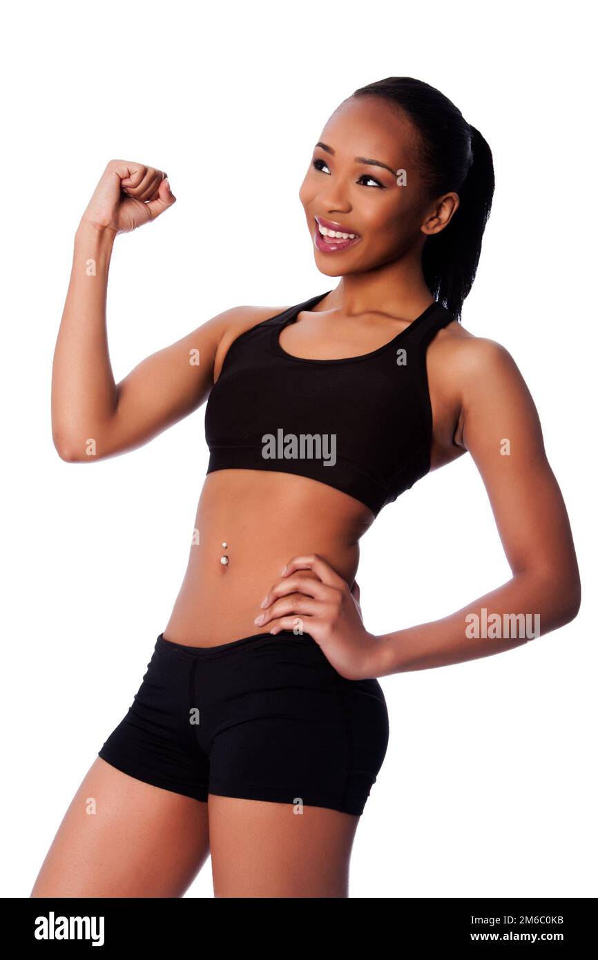 Felice sana mettere nero donna asiatica Foto Stock