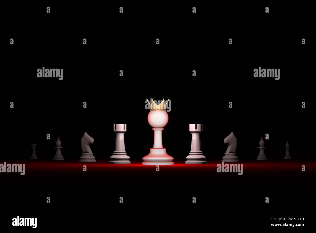 Paradosso. Leader forte. Pronta carriera (grande successo) .verticale di autorità (metafora degli scacchi). Illustrazione di rendering 3D. Spazio libero Foto Stock