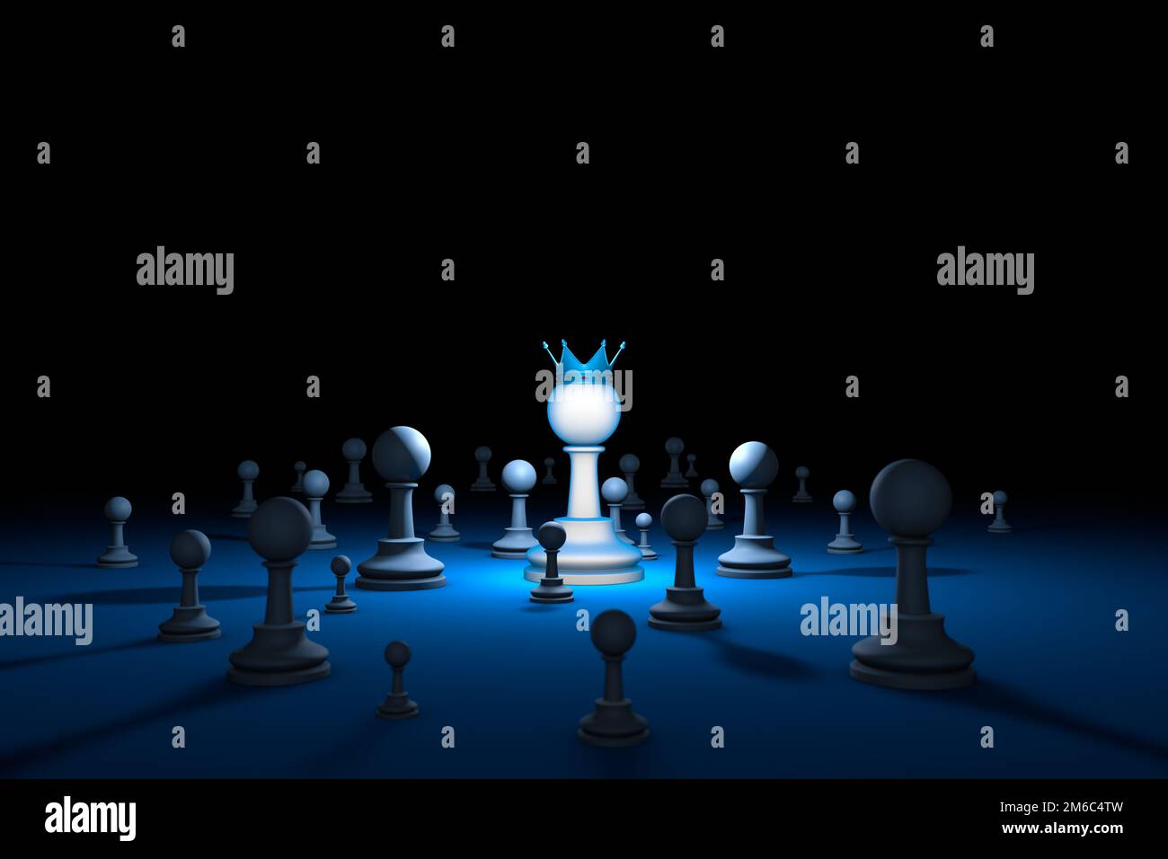 Paese degli scacchi. Leader (metafora degli scacchi). Illustrazione di rendering 3D. Spazio libero per il testo. Foto Stock