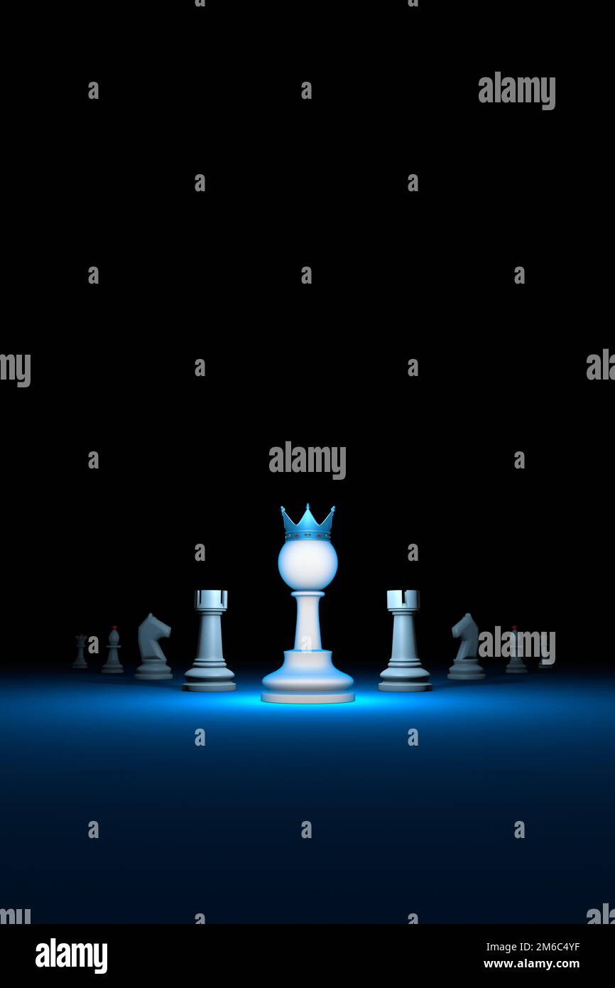 Il leader forte. Pronta carriera (grande successo).verticale di autorità (metafora degli scacchi). Illustrazione di rendering 3D. Spazio libero per te Foto Stock