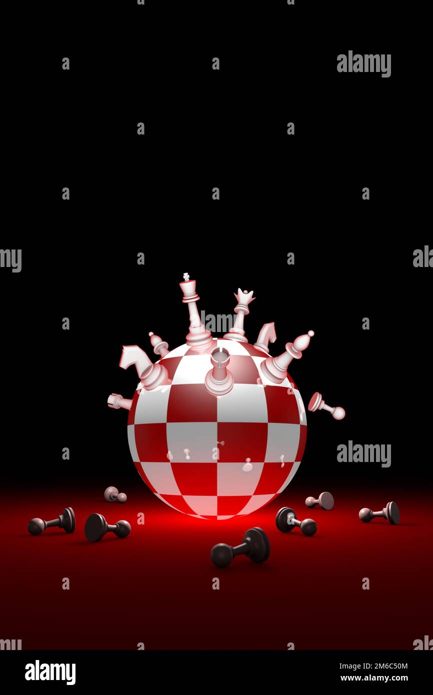 Vincitori e perdenti (metafora degli scacchi). Immagine verticale. Illustrazione di rendering 3D. Spazio libero per il testo. Foto Stock